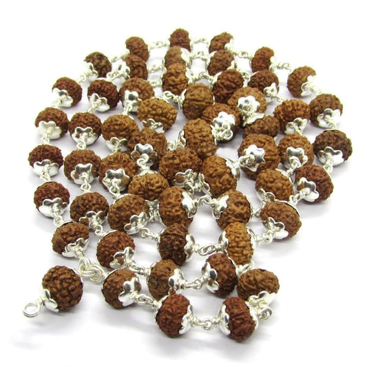 8 Mukhi Indonesian Rudraksha Mala 54 Beads In Silver