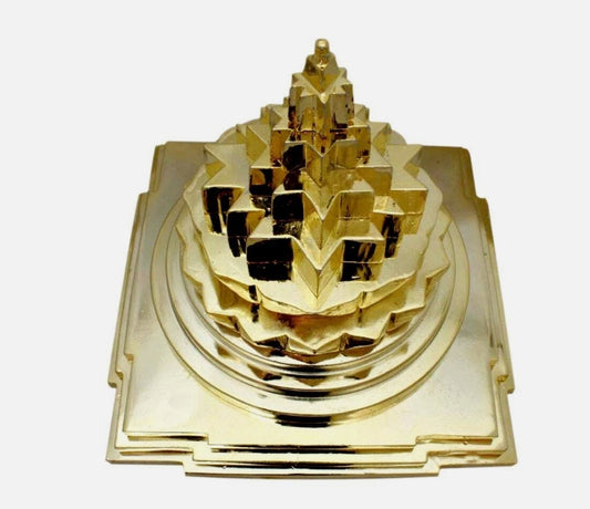 Meru Shree Yantra Pyramid In Pure Brass 6 Inches Energized