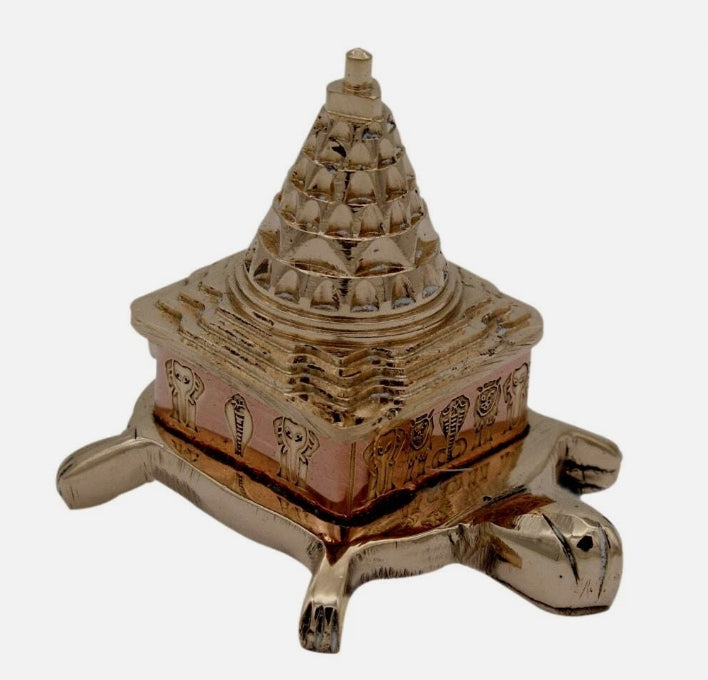 Tortoise Meru Shree Yantra Pyramid In Alloy Metal 3 Inches Energized