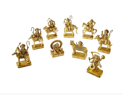 NavGraha Idols In Brass / 9 Planet Statues / Hindu Religion God Sculpture in Brass for puja home temple
