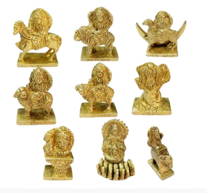NavGraha Idols In Brass / 9 Planet Statues / Hindu Religion God Sculpture in Brass for puja home temple