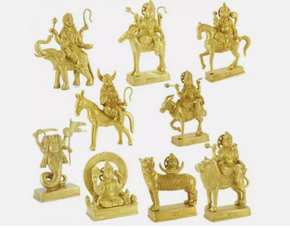NavGraha Idols In Brass / 9 Planet Statues / Hindu Religion God Sculpture in Brass for puja home temple – side view