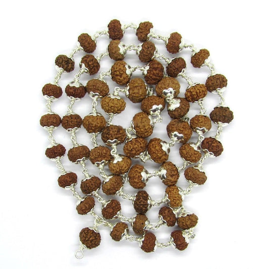 8 Mukhi Indonesian Rudraksha Mala 54 Beads In Silver